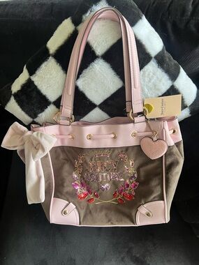 Rare 💜Juicy Couture Pink,Brown sequined Embellished Juicy Couture Logo Tote Bag